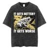 The Horrors Are Never Ending Yet I Remain Silly T-shirt Funny Japanese Style Frog Retro Washed T Shirt Men's Oversized Tees Tops
