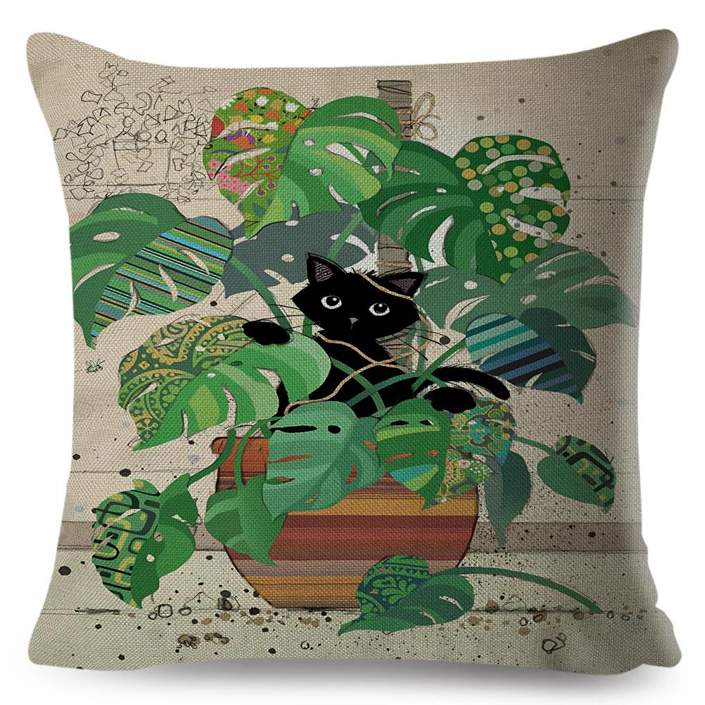 

Милый Элегантный Чехол для Подушки с Черным Котом, Двусторонняя Печать, Декор, Мультяшный Животный Наволочка для Дивана, Дома, Автомобиля, Льняная Наволочка для Подушки 40x40cm16x16Inch