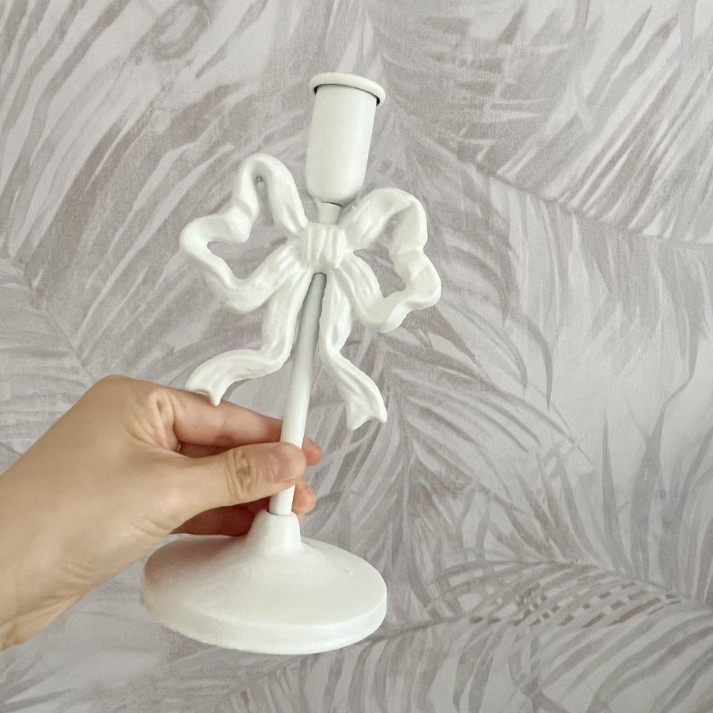 High Footed French Bow Candlestick Wrought Iron Candle Containers Bowknot Candle Holder  Desktop