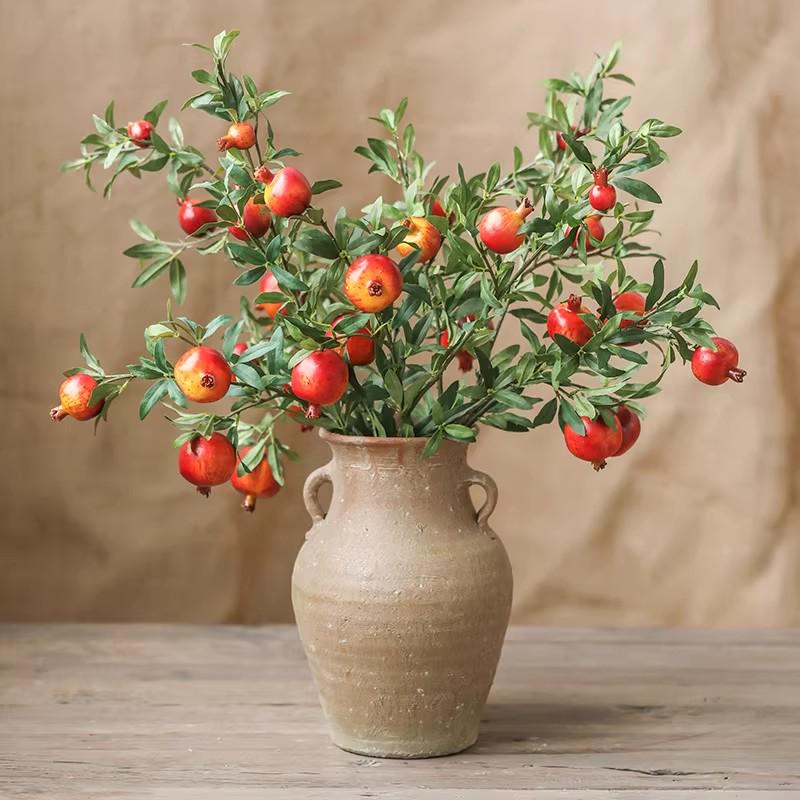 Prosperity Pomegranate Artificial Flower Arrangement for Living Room Decor - Realistic New Year Dried & Green Plant Ornament