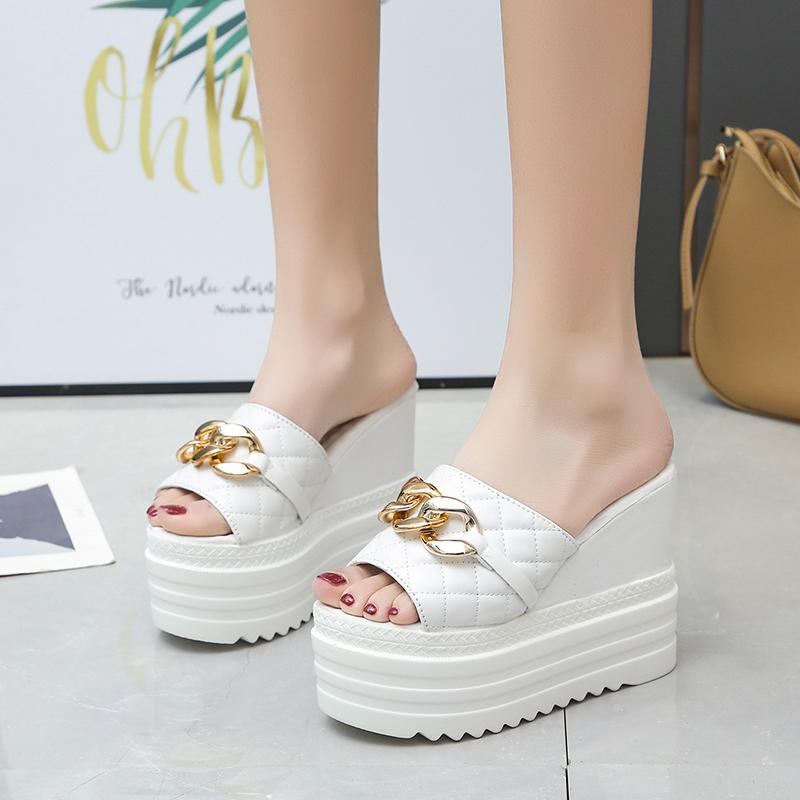 Fashion Women's Ultra High Slippers 2024 Summer New Fashion Thick Base Metal Decoration Women Wedding Banquet Party Luxurious Sandale