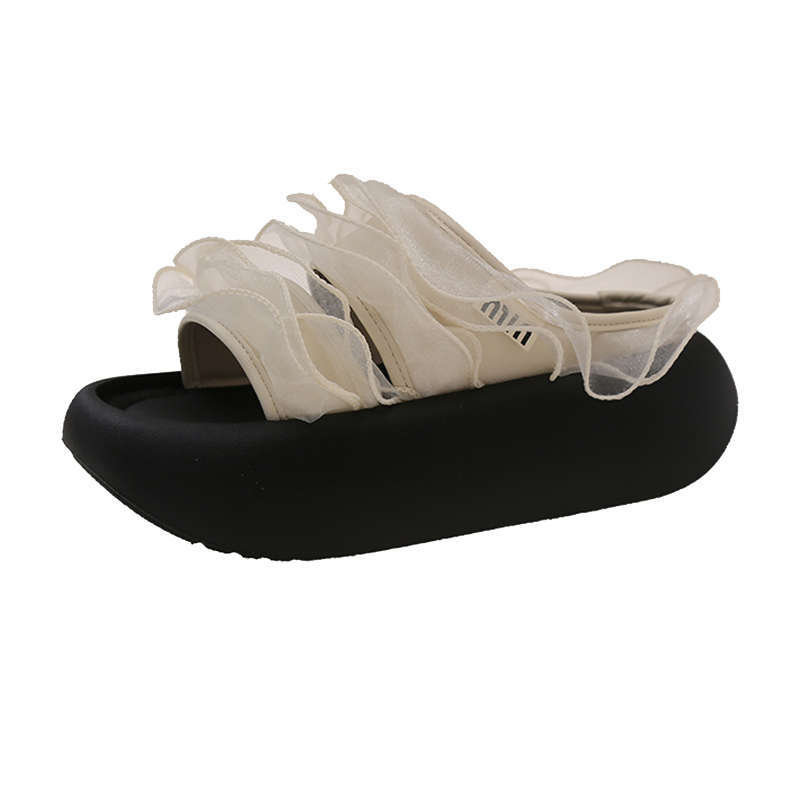 Mesh Fairy Wind Thick Bottom Cool Slippers Female Outer Wear 2025 Summer New Small Height Increase with Skirt One-word Drag