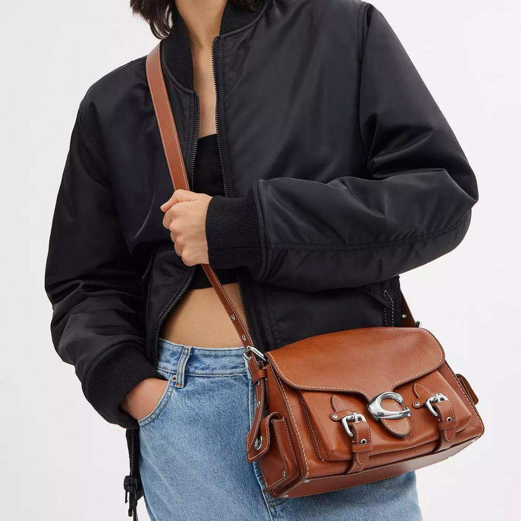 Coach Soft Tabby 26 Logo Snap Grain Leather Shoulder Crossbody Bag Medium Women Bags Silver Polished-Amber CT721-LHBAR