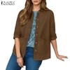 ZANZEA Women Casual Turn Down Collar Loose Long Sleeve Blouse
