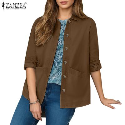 Women Casual Turn Down Collar Loose Long Sleeve Blouse