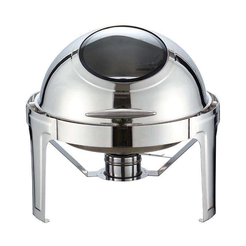 Round Electric Buffet Stove with Hinged Lid - Stainless Steel Chafing Dish