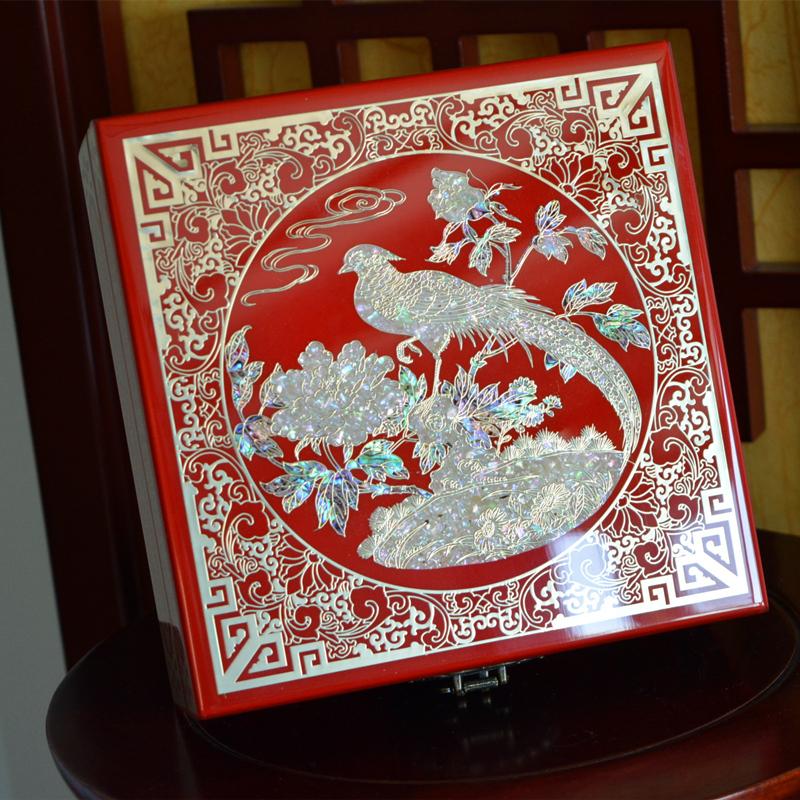 Vintage Filigree Jewelry Box with Copper Wire Inlaid Shells High Gloss Piano Lacquer Pingyao Polished Lacquerware