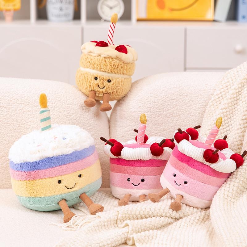 Cute Cherry Cake Plush Toy With Candle Soft Stuffed Doll Birthday Gift For Kids Home Party Decor