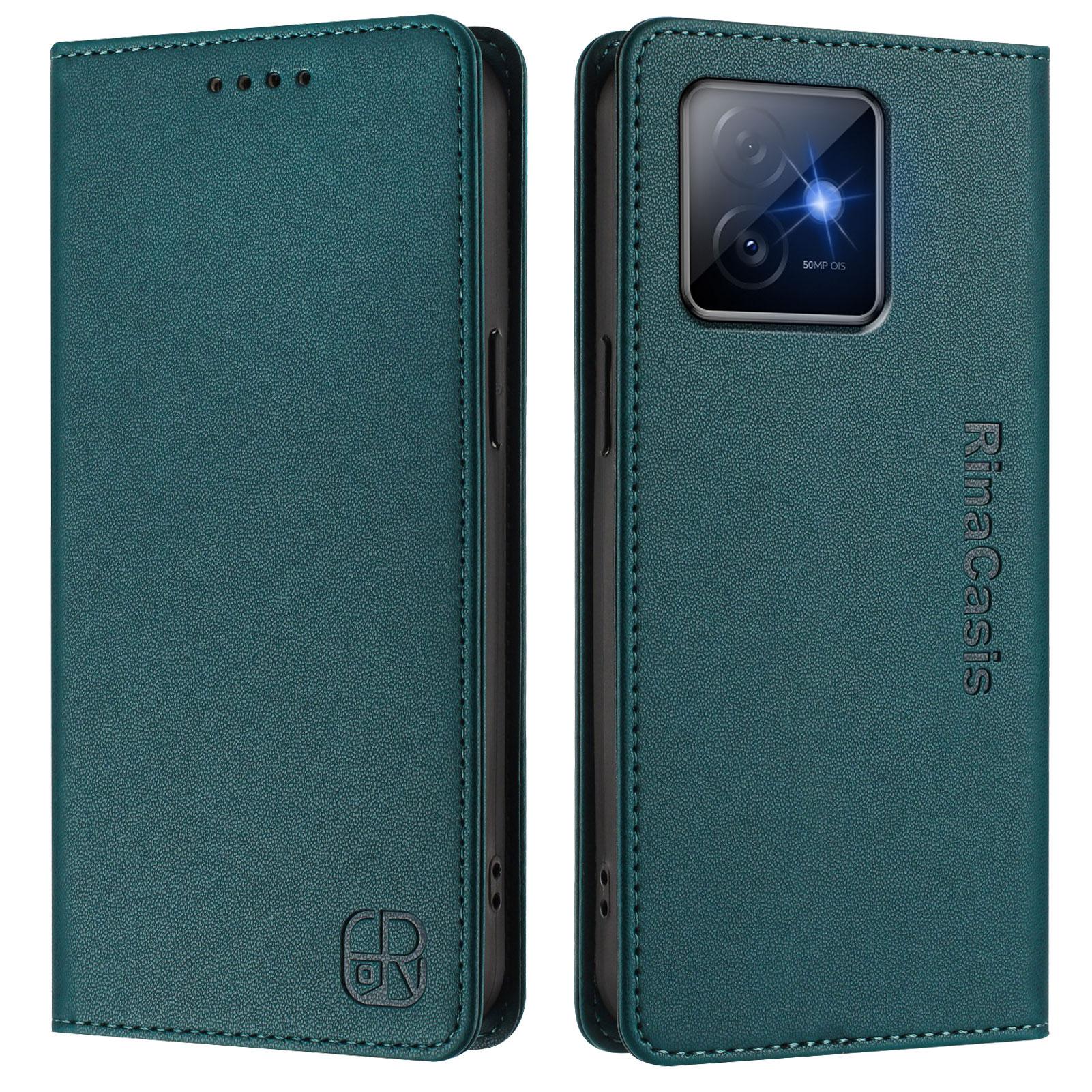 

For Honor X60 GT 5G Leather Case RINACASIS RC01 Phone Cover with RFID Blocking Wallet Stand Dark Green