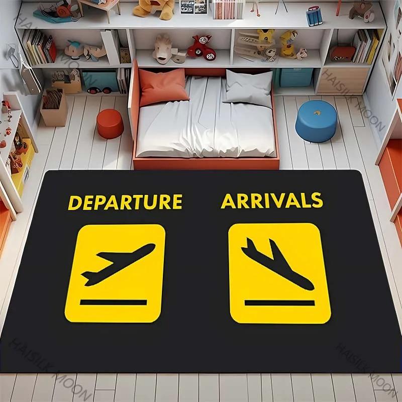 Airport Departure Arrival Carpet Mat Rug Airplane Icon Arrow Sign Kids Play Educational Home Decoration Floor Mat Bedroom Carpet