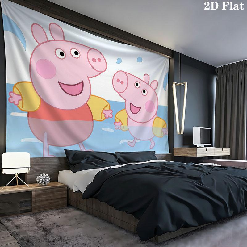 Peppa Pig Wall Tapestry, Aesthetic Printed Fabric Blanket, Suitable for Bedroom, Living Room, and Home Decor.