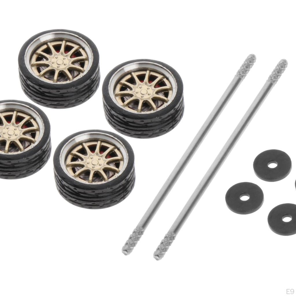 1:64 Scale Car Rubber Wheel Rims Soft Tires for RC 1/64 of 4
