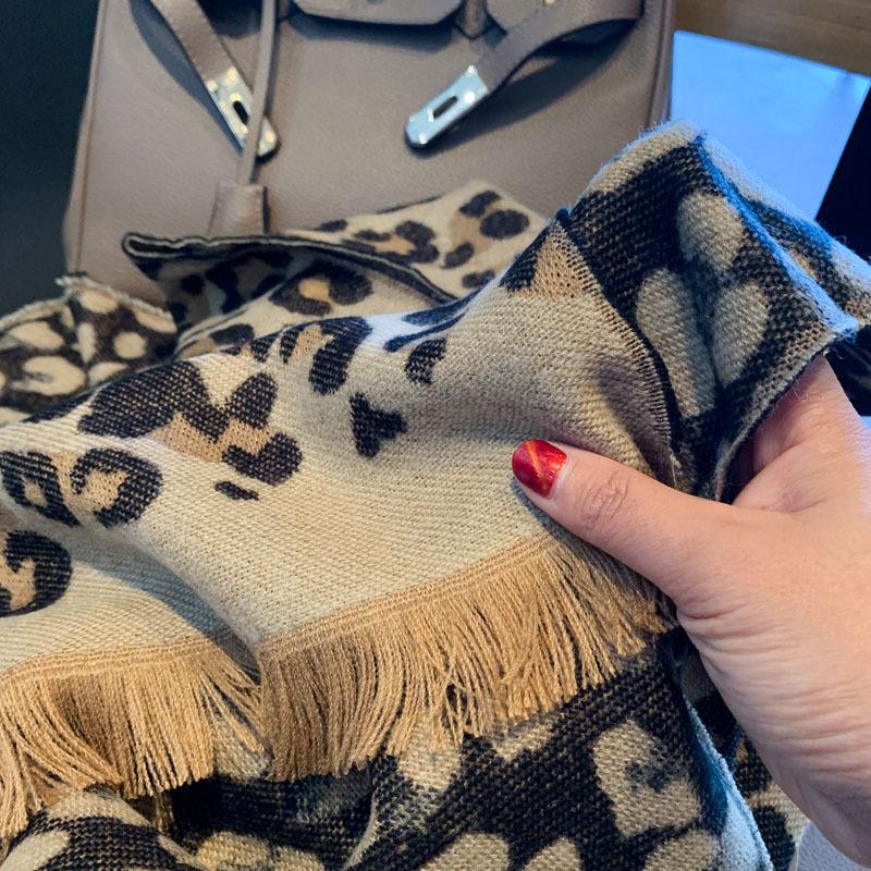 Leopard Print Scarf Women's Warm Thickening European and American Style Versatile Imitation Cashmere Shawl