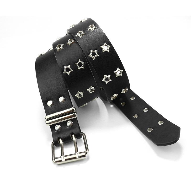 Hollow Punk Women'S Belt Double Pin Buckle Double Air Eye Belt Women'S Decorative Jeans Belt