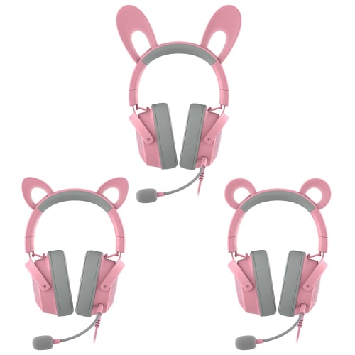 Razer Kraken Kitty V2 Pro Quartz Pink Interchangeable Wired Gaming Headset with Cat/Bear/Rabbit Ear Design 4 Razer Chroma RGB Zones Detachable Razer H