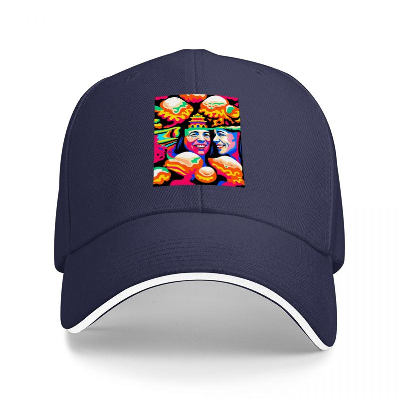 Colorful Food Art Baseball Cap with Vibrant Faces and Sandwiches Design for Urban Streetwear Fashion StateUnisext Accessory