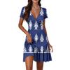 Women's Casual Fashion V-Neck Short Sleeve Patchwork Stripe Print Dresses