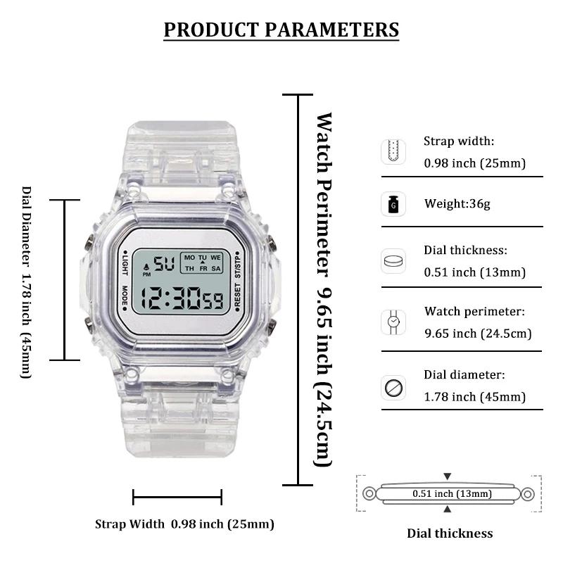 New Unisex Electronic Women Men Clock Watches Reloj Fashion Square Wrist Watch Mujer Transparent Digital Watch Sports
