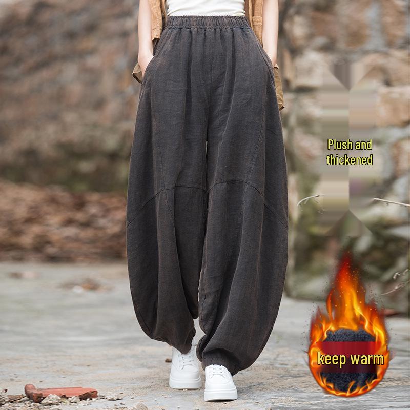 Damen Frühling Baumwolle-Leinen Locker Geschnitten Ramie Laternenhose