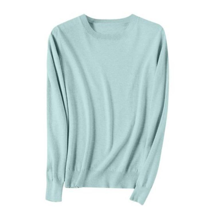 Warm Knitwear Pullover Women Sweater Solid Color Ribbed Trim Round Neck Long Sleeve Knitting Tops