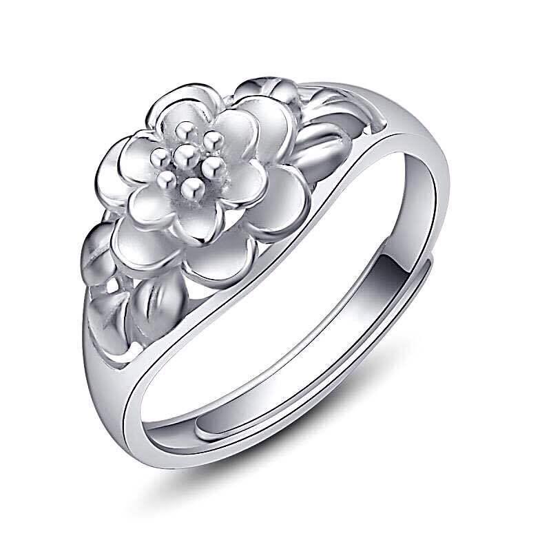 Yintai Concubine Six-Petal Flower Adjustable Silver Ring - Retro Japanese Korean Index Finger Women s Jewelry Gift Adjustable Opening