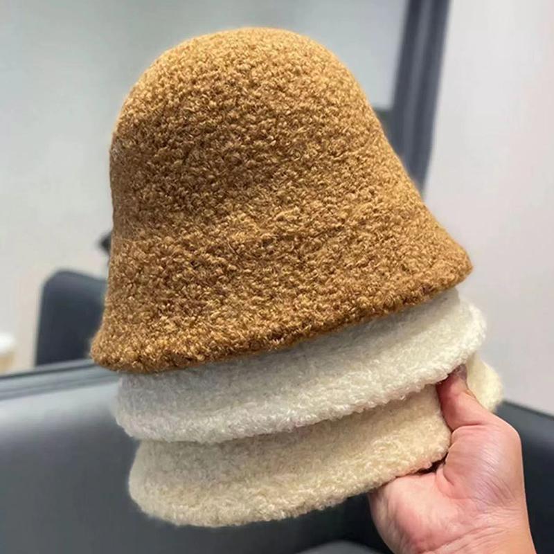 Herbst Winter Hüte für Damen Neu Klassisch Schlicht Wolle Lamm Eimer Warm Fischerhut Vielseitig Mode Japanisch Damen Pannama