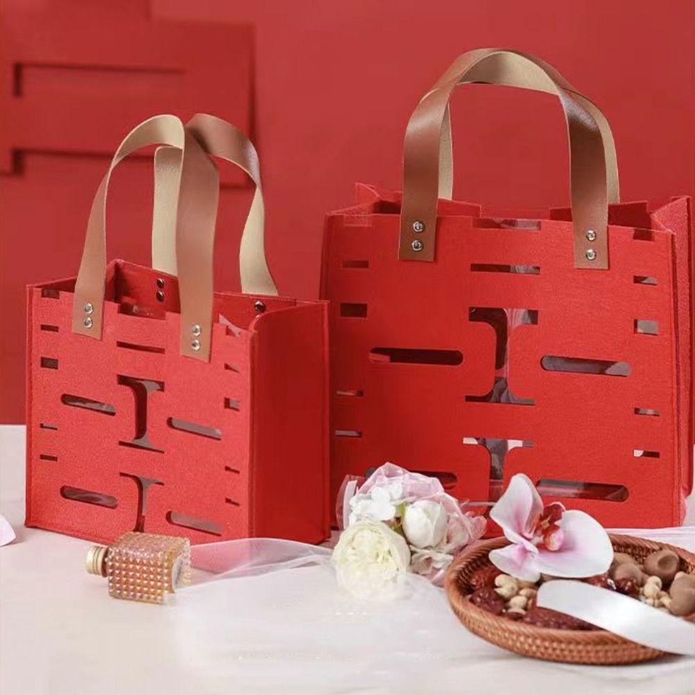 

Фетровая красная сумочка-ведро с полыми буквами, подарочная коробка для подружек невесты, элегантная свадебная сумка для конфет, свадьба S