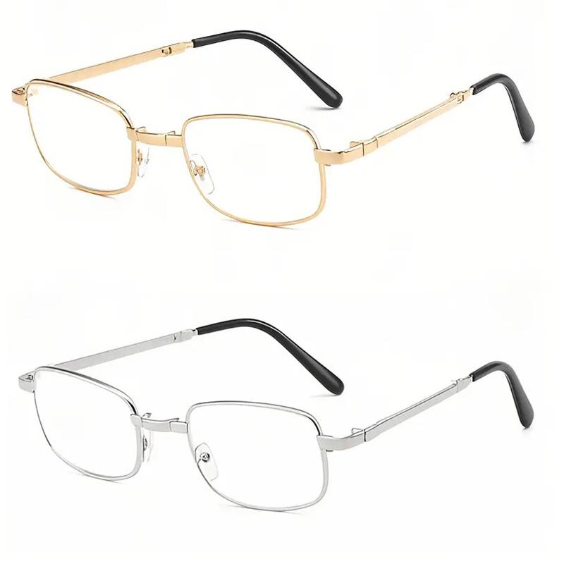 

2Pcs Classic High Quality Reading Glasses Gold Silver Color Foldable Portable Presbyopic Eyewear Durable Anti-Blue Light Glasses +100