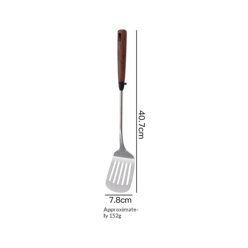 Stainless Steel Turner With Wooden Handle Heat-Resistant Long Handle Soup Ladle Spatula Kitchen Cooking Utensils