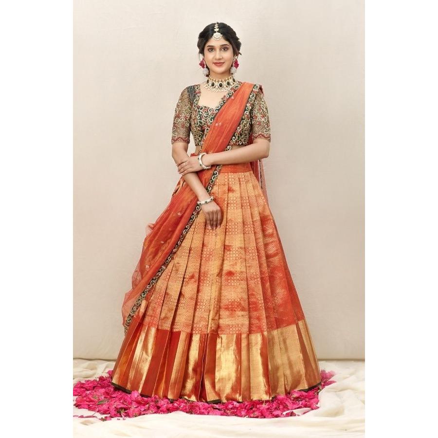 

Kanjiveram Silk PURE Zari HALF SAREE с блузкой вместе с Duppta