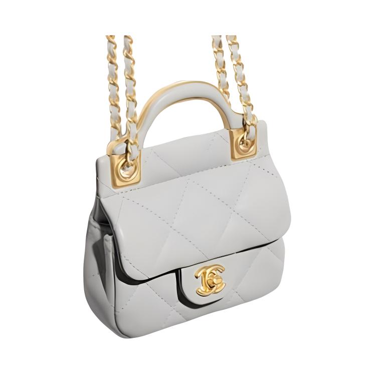 Chanel 21a Diamond Pattern Leather Chain Handle Cowhide Material Gold Hardware Small Waste Bag With Flap Shoulder Card Bag Women'S Style Gray