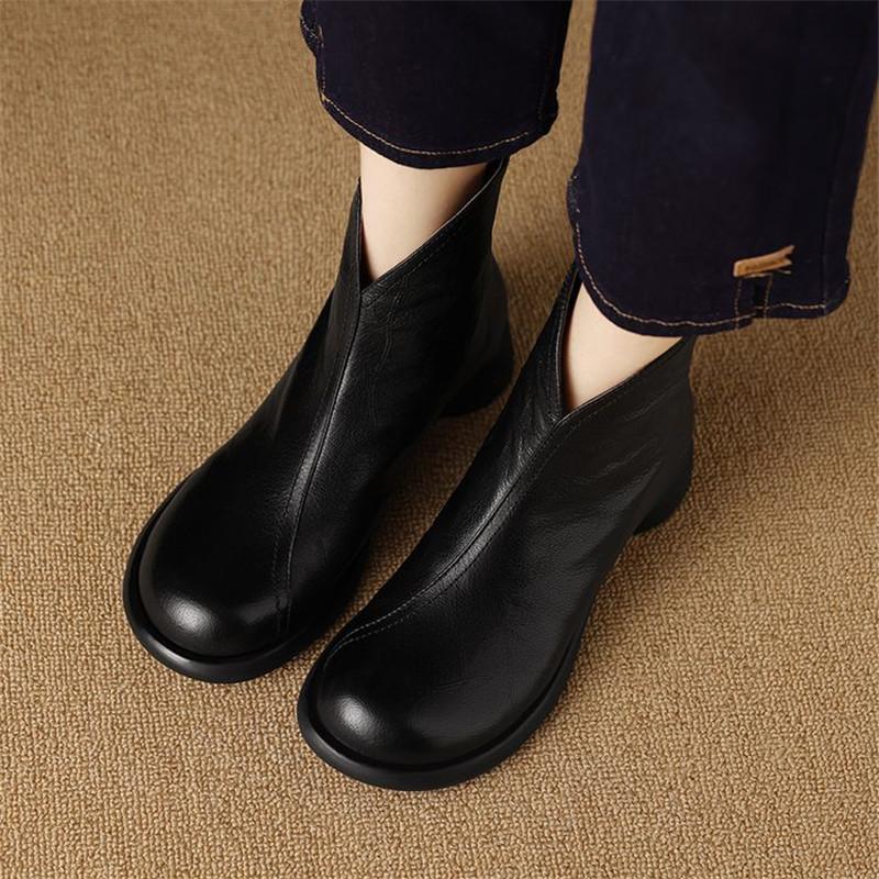 Fashion New Autumn Genuine Leather Women Boots Fashion Ankle Boot for Women Short Boots Chunky Heel Botines Mujer Concise Women Shoes