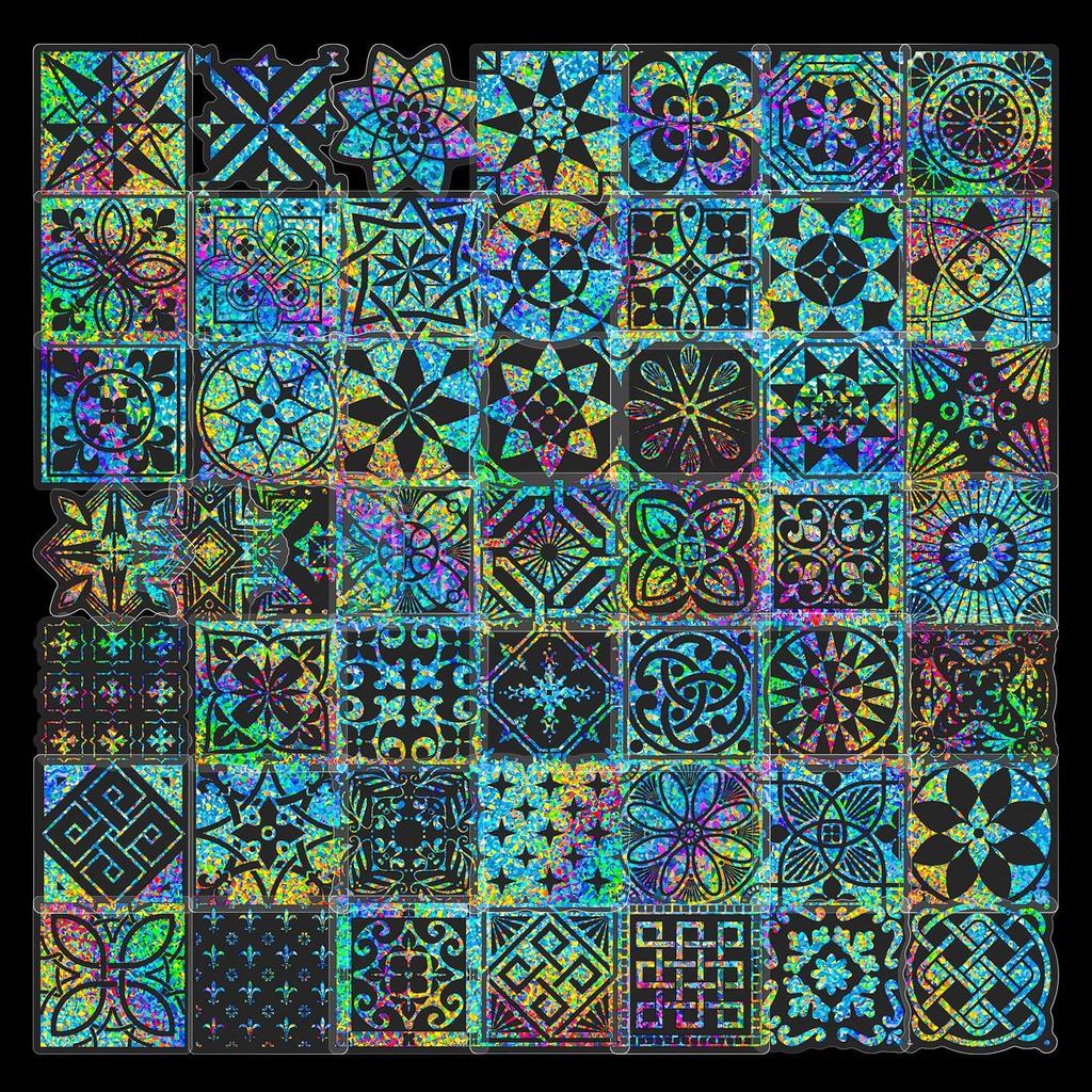 50 Böhmische Fensterblumen Transparente Laser-Sticker Streaming-Licht Schwebendes Gemälde PET Transparente Karte Laser Ins Windgu-Karte