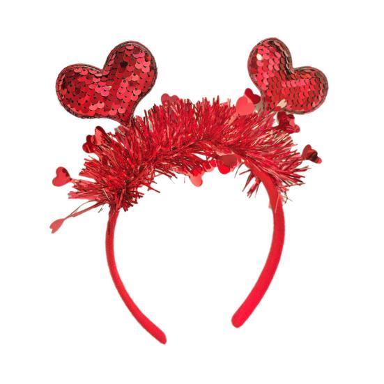 

Hair Hoop Valentine Day Headband with 3D Heart Shape And Sparkling Sequins Party Versatile Hair Accessory красный