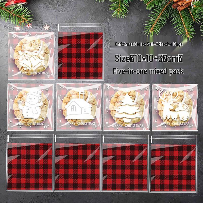 2023 Christmas Snowflake Candy Self-Sealing Bags for Cookies & Biscuits - Santa Tree Design Party Gift Pack