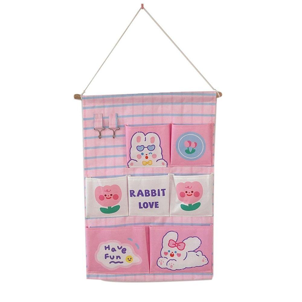 Cute Wall Storage Bags Wall Hanging 3/7 Pockets Cute Wall Mounted Storage Bag Organizer Kawaii Cartoon Hanging Bag Door