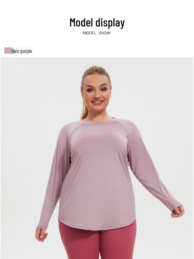 Women's Plus Size Mesh Patchwork Moisture-Wicking Long Sleeve Yoga Top