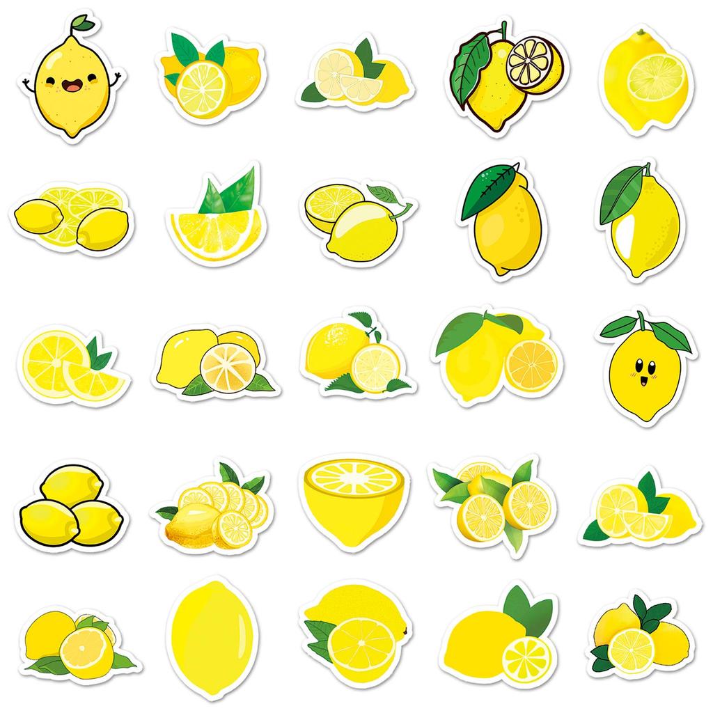 50 Cartoon Lemon Stickers - Waterproof DIY Fruit Decorations for Milk Tea Cups, Stationery, and Planners