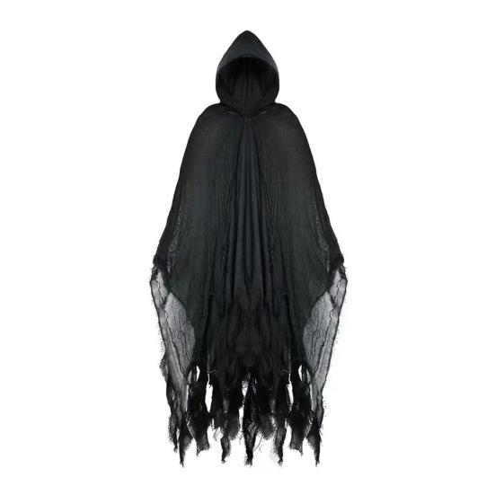Halloween Cloak Shabby Texture Mesh Fabric Hooded Cape Realistic Horror Look Broken Visuals Cloak Scary Costume