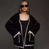 Knitted Open-Front Cardigan Sweater Spring New Style Loose Color Block Long Sleeve Wool Coat