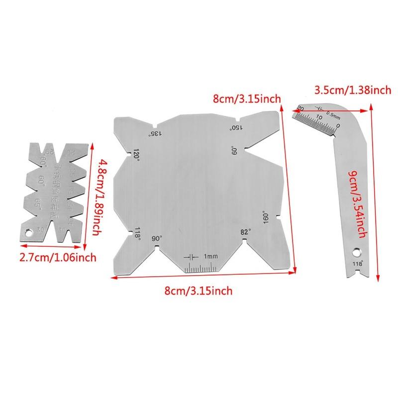 3 pcs 60°-160° Measuring Range Drill Bit Angle Gauge Set Includes PU Leather Case Stainless Steel Angle Measuring Gage