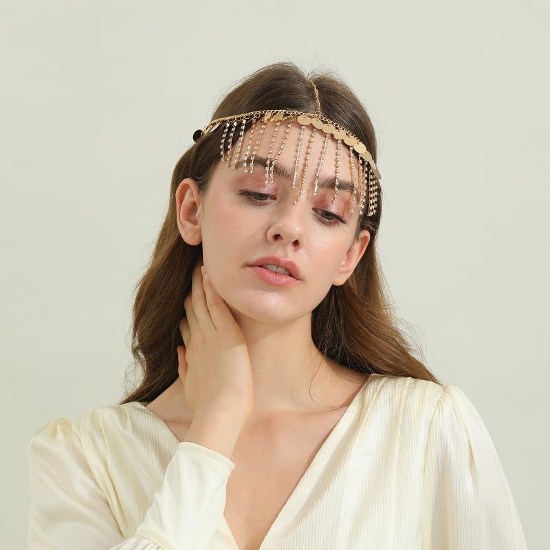 Fashion Bohemia Pearl Sequin Tassels Multi-Layer Hair Chain For Women Bride Rhinestone Forehead Chain Hair Jewelry