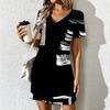Summer Fashion Women's V Neck Short Sleeve Retro Geometric Pattern Printed Dress Sex Short Skirt Dresses