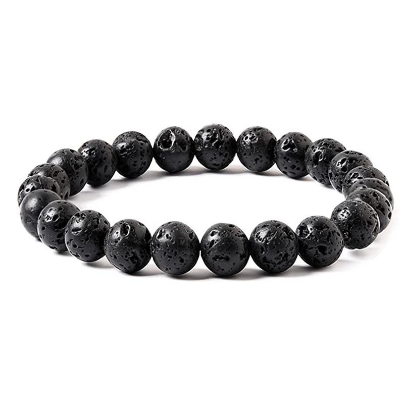 Bracciale in pietra di ossidiana nera naturale che promuove la circolazione sanguigna Rilassa il sollievo dall'ansia Braccialetti per la perdita di peso sani Donna Uomo