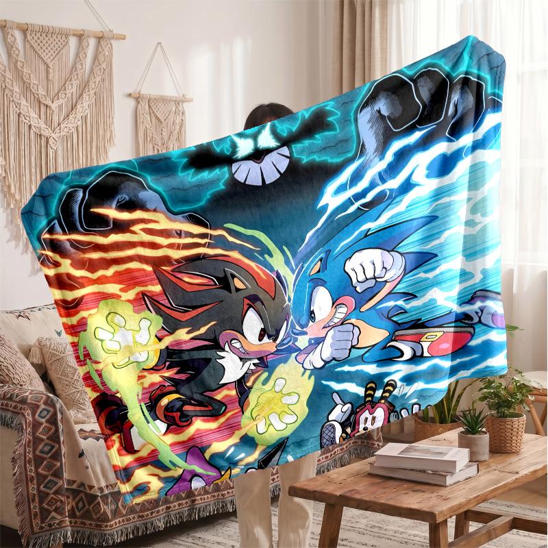 Sonic the Hedgehog Printed Flannel Blanket, Skin Friendly Warm Throw for Indoor Couch Bed Daily Use