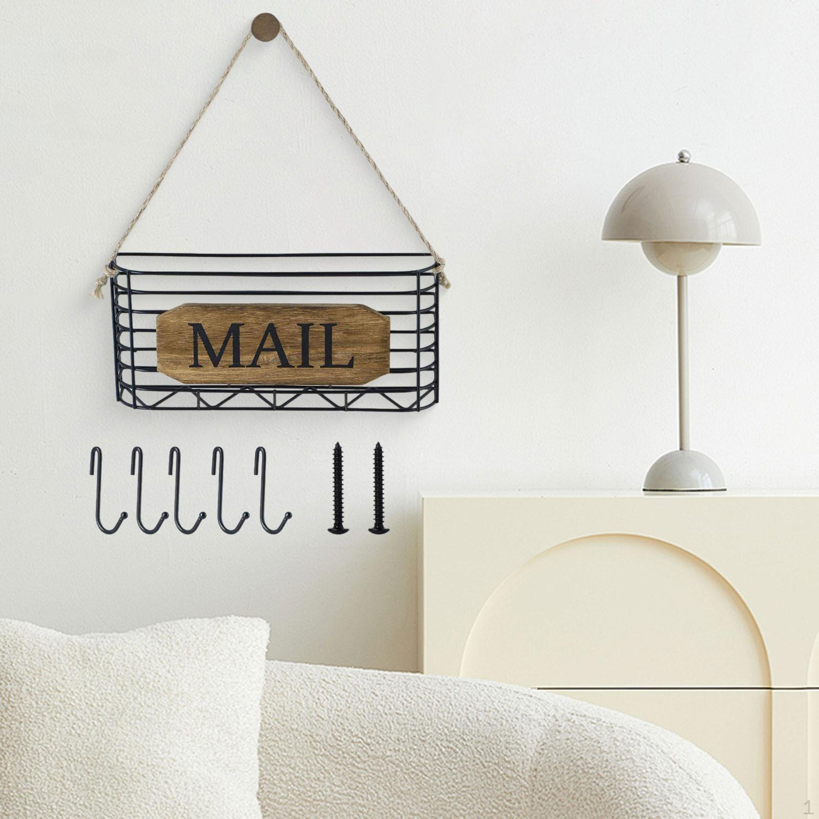 

Mail Organizer Wall Mount Decorative Farmhouse Multipurpose Key Rack with 5 Hooks for Living Room