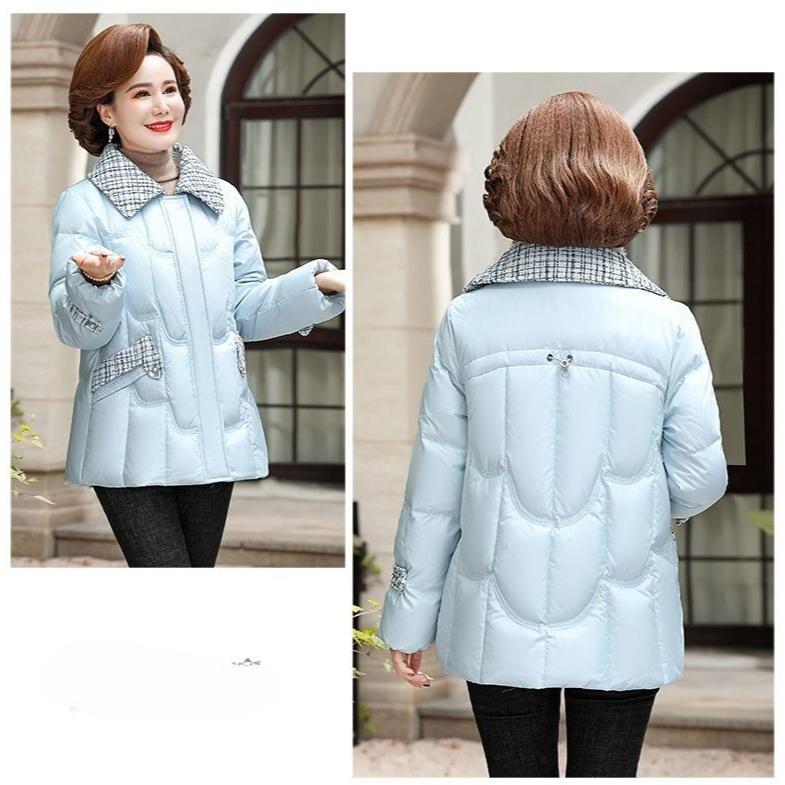 

Зимова пухова куртка для жінок Короткий пуховик Модний теплий верхній одяг для жінок середнього віку XXXL синій