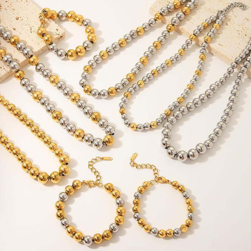 INS Fashion 18K Gold-Plated Stainless Steel Beaded Necklace, No-Fade, High-Grade Titanium Steel Jewelry.