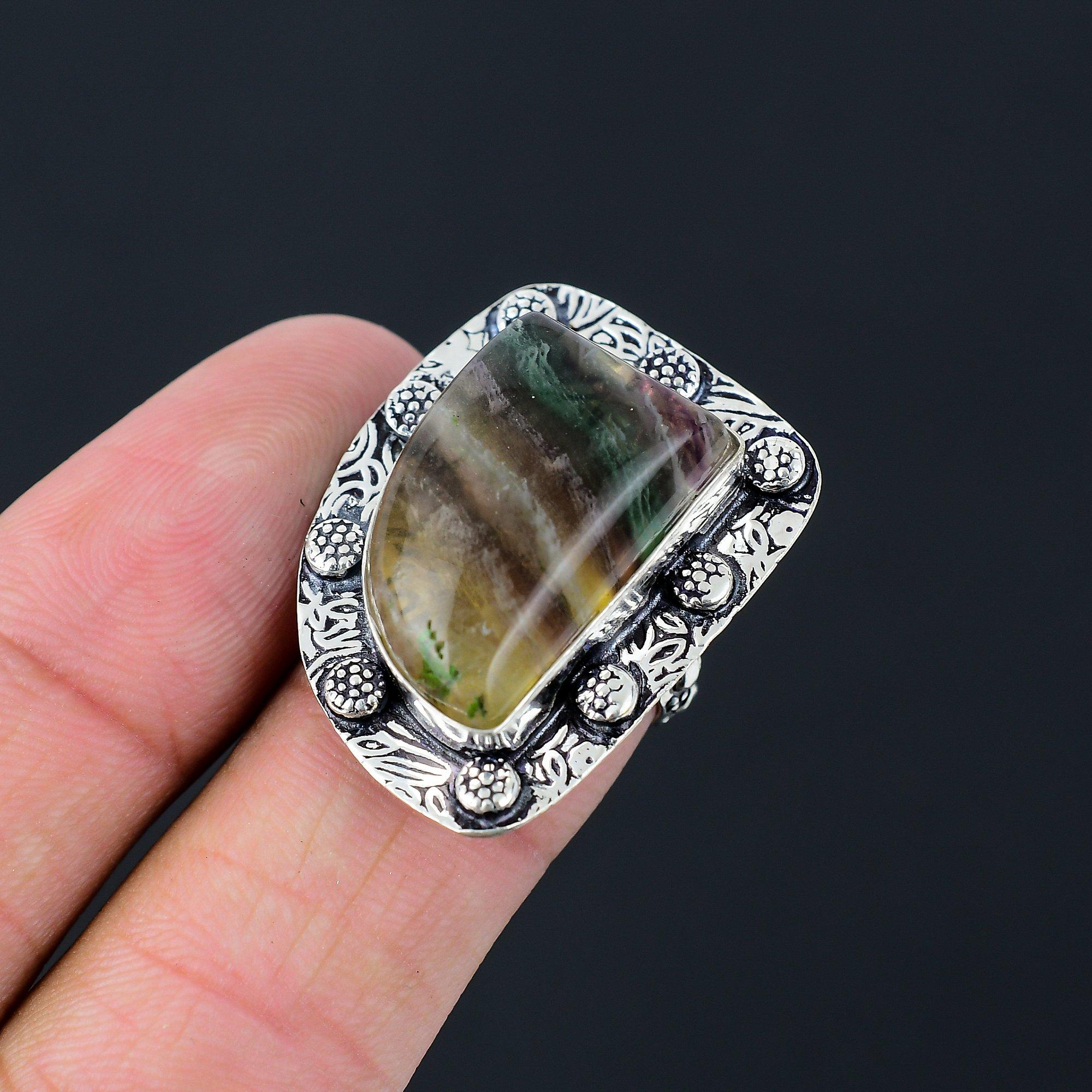 Gift For Women Multi Stone Ring Size 7 925 Silver Natural Multi Fluorite 7