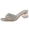 Female summer crystal feng shui slippers fashion 2025 outer wear diamond silver fairy French new thick heel high heel sandals
